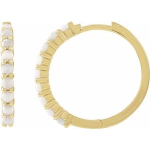 14K Yellow Gold Natural White Opal Cabochon Hinged 20 mm  Hoop Earrings. 87181:140:P