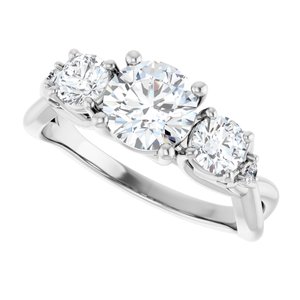 14K White Gold 6.5 mm Round Three-Stone Engagement Ring. 126329:120:P