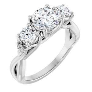 14K White Gold 6.5 mm Round Three-Stone Engagement Ring. 126329:120:P
