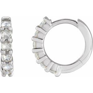 14K White Gold 1/5 CTW Rose-Cut Diamond Hinged 12.2 mm Hoop Earrings. 87181:149:P