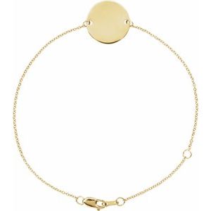 14K Yellow Gold Engravable Disc Adjustable 6 1/2-7 1/2" Bracelet