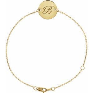 14K Yellow Gold Engravable Disc Adjustable 6 1/2-7 1/2" Bracelet