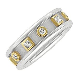 14K White/Yellow Gold Grooved Etruscan Style Band. 120428:280846:P
