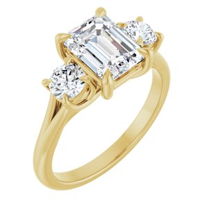 14K Yellow Gold 8x6 mm Emerald Three-Stone Engagement Ring. 126342:601:P