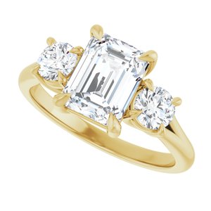 14K Yellow Gold 8x6 mm Emerald Three-Stone Engagement Ring. 126342:601:P