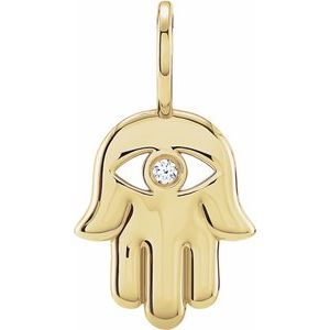 14K Yellow Gold .02 CT Diamond Hamsa Hand Charm/Pendant. 88211:103:P