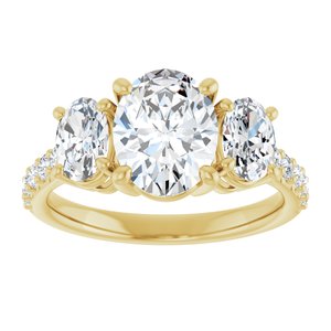 14K Yellow Gold 9x7 mm Oval Three-Stone Accented Engagement Ring. 126372:841:P