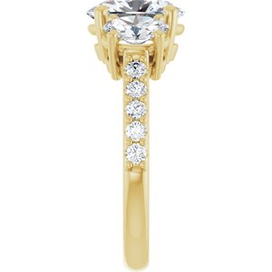 14K Yellow Gold 9x7 mm Oval Three-Stone Accented Engagement Ring. 126372:841:P