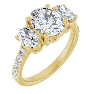 14K Yellow Gold 9x7 mm Oval Three-Stone Accented Engagement Ring. 126372:841:P