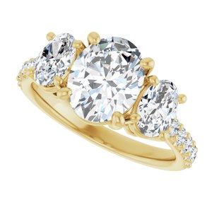 14K Yellow Gold 9x7 mm Oval Three-Stone Accented Engagement Ring. 126372:841:P