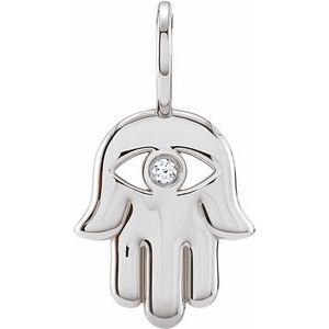 14K White Gold .02 CT Diamond Hamsa Hand Charm/Pendant. 88211:100:P
