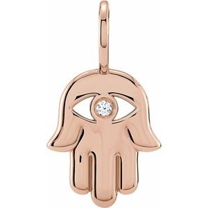 14K Rose Gold .02 CT Diamond Hamsa Hand Charm/Pendant. 88211:105:P
