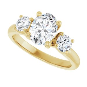 14K Yellow Gold 8x6 mm Oval Three-Stone Engagement Ring. 126418:483:P