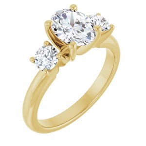 14K Yellow Gold 8x6 mm Oval Three-Stone Engagement Ring. 126418:483:P