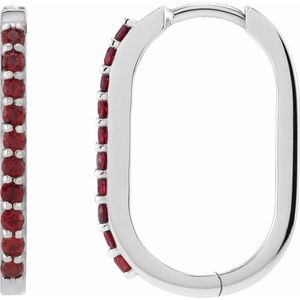 14K White Gold Natural Mozambique Garnet 20 mm Hoop Earrings. 88245:106:P