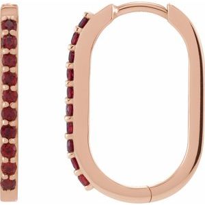 14K Rose Gold Natural Mozambique Garnet 20 mm Hoop Earrings. 88245:120:P