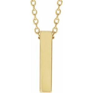 14K Yellow Gold Engravable Four-Sided 12 X 2.5 Mm Bar 16-18" Necklace. 87619:144:P