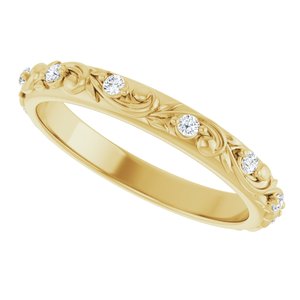 14K Yellow Gold 1.5 mm Round 1/6 CTW Diamond Floral Band. 126529:157:P