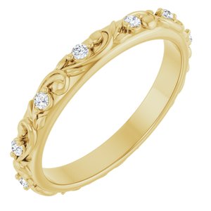 14K Yellow Gold 1.5 mm Round 1/6 CTW Diamond Floral Band. 126529:157:P