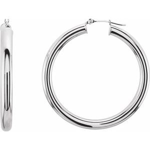 14K White Gold Tube 40 mm / 4 mm Hoop Earrings. 20827:1007:P