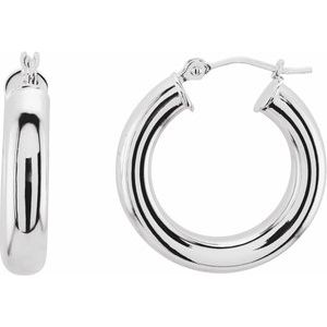 14K White Gold Tube 20 mm / 4 mm Hoop Earrings. 20827:1004:P