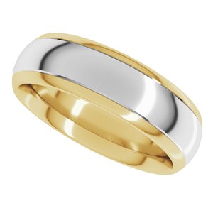 14K Yellow/White Gold 6 mm Stepped Beveled-Edge Inlay Comfort-Fit Half Round Band. 57851:546:P