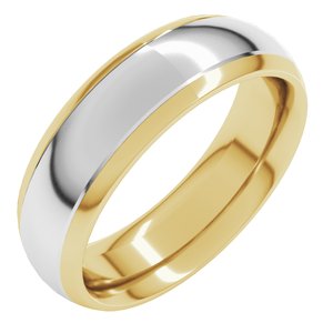 14K Yellow/White Gold 6 mm Stepped Beveled-Edge Inlay Comfort-Fit Half Round Band. 57851:546:P
