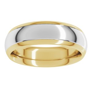 14K Yellow/White Gold 6 mm Stepped Beveled-Edge Inlay Comfort-Fit Half Round Band. 57851:546:P
