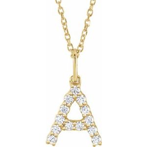 14K Yellow Gold 1/5 CTW Diamond Initial A 16-18" Necklace. 688970:LG603:P