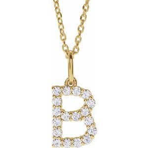 14K Yellow Gold 1/4 CTW Diamond Initial B 16-18" Necklace. 688970:LG609:P
