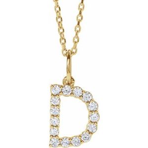 14K Yellow Gold 1/4 CTW Diamond Initial D 16-18" Necklace. 688970:LG621:P
