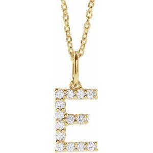 14K Yellow Gold 1/5 CTW Diamond Initial E 16-18" Necklace. 688970:LG627:P