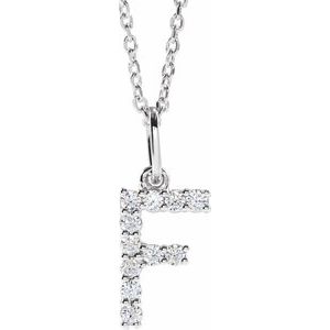 14K White Gold 1/6 CTW Diamond Initial F 16-18" Necklace. 688970:LG634:P