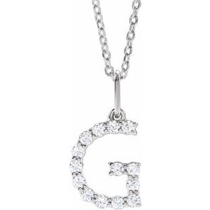 14K White Gold 1/5 CTW Diamond Initial G 16-18" Necklace. 688970:LG640:P