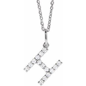14K White Gold 1/5 CTW Diamond Initial H 16-18" Necklace. 688970:LG646:P