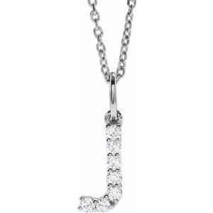 14K White Gold 1/8 CTW Diamond Initial J 16-18" Necklace. 688970:LG658:P