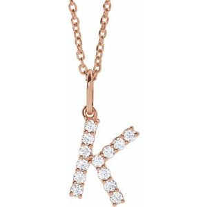 14K Rose Gold 1/5 CTW Diamond Initial K 16-18" Necklace. 688970:LG665:P