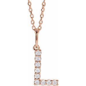 14K Rose Gold 1/8 CTW Diamond Initial L 16-18" Necklace. 688970:LG671:P