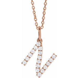 14K Rose Gold 1/4 CTW Diamond Initial N 16-18" Necklace. 688970:LG683:P