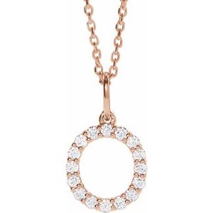 14K Rose Gold 1/4 CTW Diamond Initial O 16-18" Necklace. 688970:LG689:P