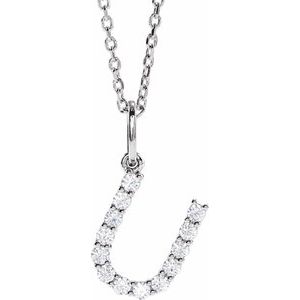 14K White Gold 1/5 CTW Diamond Initial U 16-18" Necklace. 688970:LG724:P