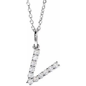 14K White Gold 1/5 CTW Diamond Initial V 16-18" Necklace. 688970:LG730:P