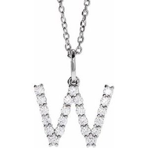 14K White Gold 1/3 CTW Diamond Initial W 16-18" Necklace. 688970:LG736:P