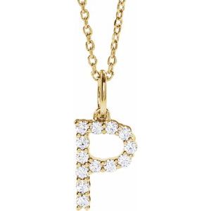 14K Yellow Gold 1/5 CTW Diamond Initial P 16-18" Necklace. 688970:LG693:P