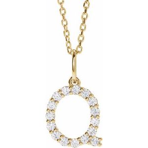 14K Yellow Gold 1/4 CTW Diamond Initial Q 16-18" Necklace. 688970:LG699:P