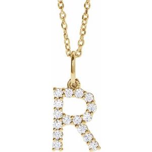 14K Yellow Gold 1/4 CTW Diamond Initial R 16-18" Necklace. 688970:LG705:P