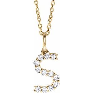 14K Yellow Gold 1/5 CTW Diamond Initial S 16-18" Necklace. 688970:LG711:P