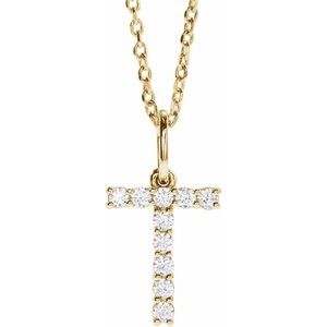 14K Yellow Gold 1/6 CTW Diamond Initial T 16-18" Necklace. 688970:LG717:P