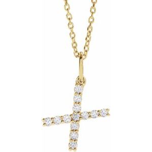 14K Yellow Gold 1/5 CTW Diamond Initial X 16-18" Necklace. 688970:LG741:P