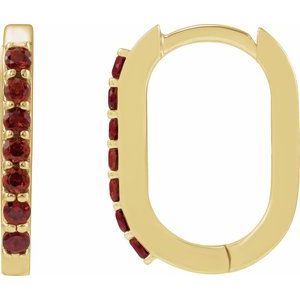 14K Yellow Gold Natural Mozambique Garnet 14 mm Hoop Earrings. 88245:138:P